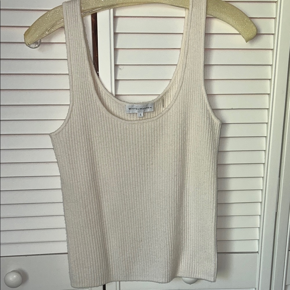 White + Warren Women's Cream Ribbed Cashmere Tank Top. Size Small